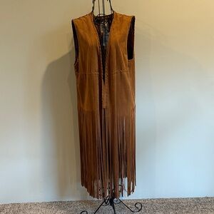 Fringe Sleeveless Tan Duster‎
